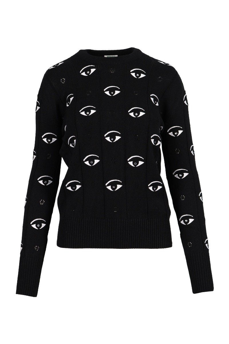 Allover Eye Sweater Cotton Fashion Designer Round Neck Black Women 