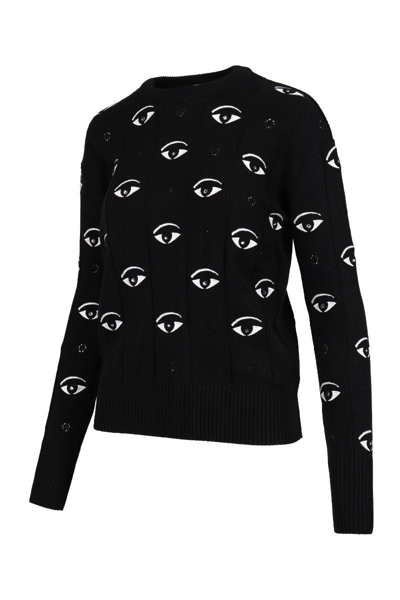 Allover Eye Sweater Cotton Fashion Designer Round Neck Black Women 