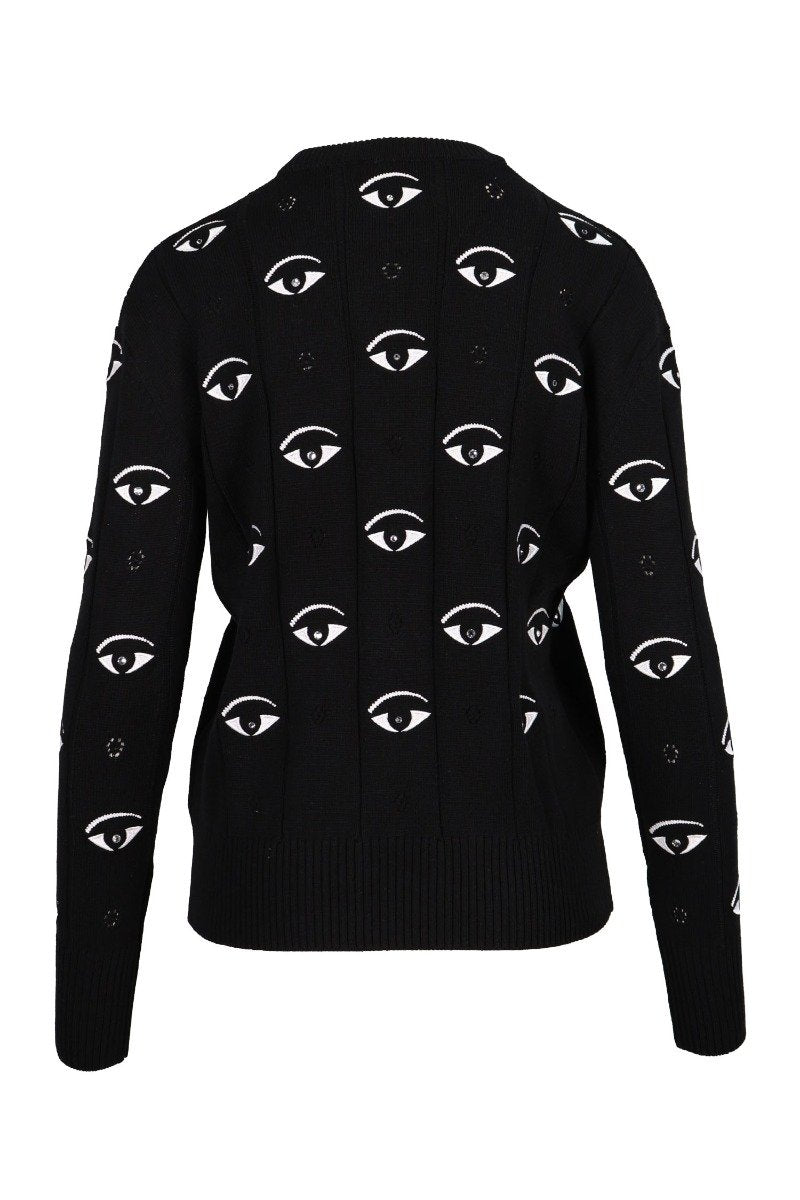 Allover Eye Sweater Cotton Fashion Designer Round Neck Black Women 