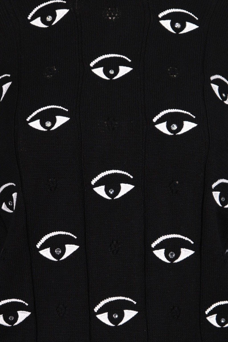 Allover Eye Sweater Cotton Fashion Designer Round Neck Black Women 