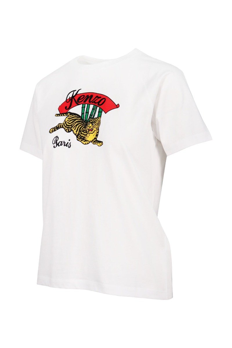 Bamboo Tiger T-Shirt Cotton Crew Neck Kenzo Paris Embroidery Logo Basic Casual