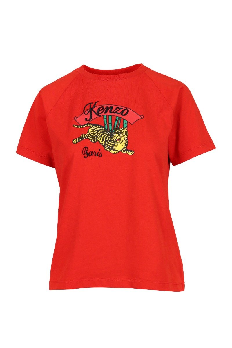 Bamboo Tiger T-Shirt Cotton Crew Neck Kenzo Paris Embroidery Logo Basic Casual