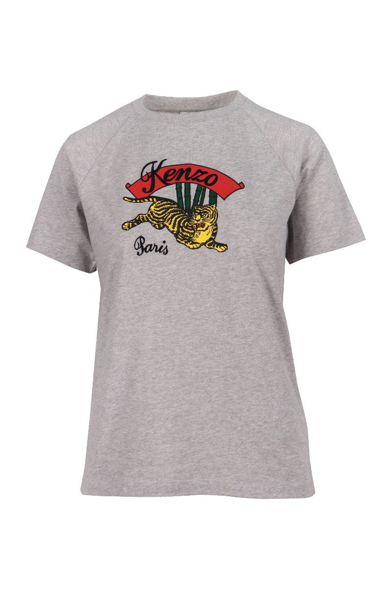 Bamboo Tiger T-Shirt Cotton Crew Neck Kenzo Paris Embroidery Logo Basic Casual