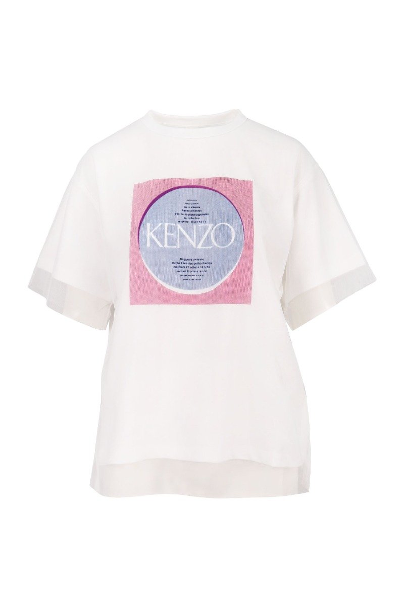 Square Logo T-Shirt Women Fashion Kenzo Paris Cotton Tulle Short Sleeve Top