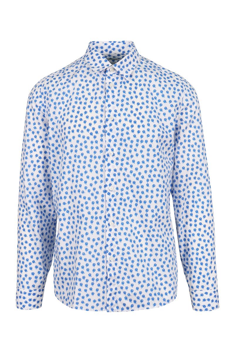 Small Roses Printed Shirt Men Fashion Kenzo Paris Slim Fit Cotton Long Sleeve