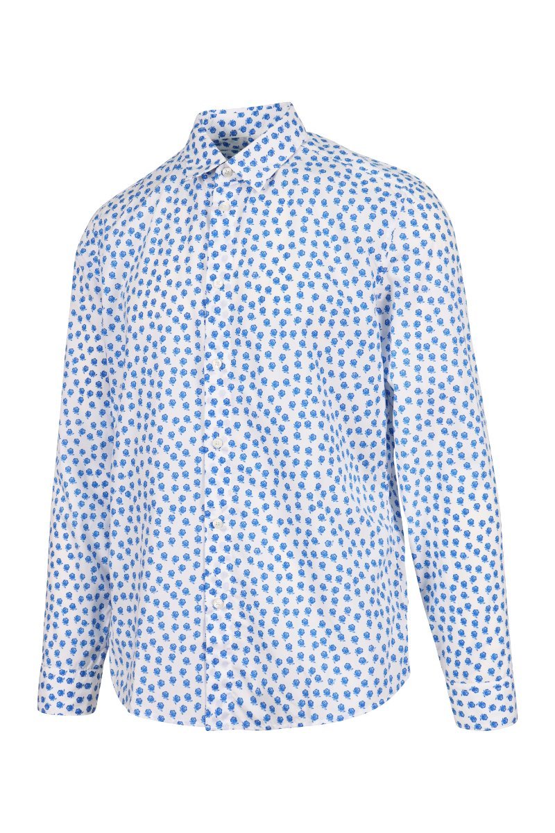 Small Roses Printed Shirt Men Fashion Kenzo Paris Slim Fit Cotton Long Sleeve