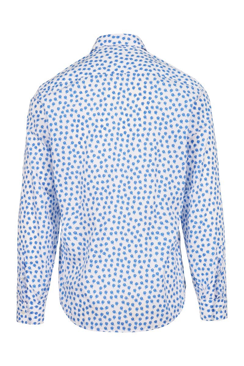 Small Roses Printed Shirt Men Fashion Kenzo Paris Slim Fit Cotton Long Sleeve