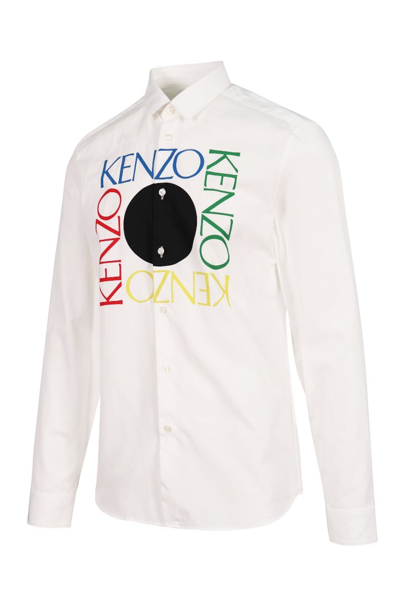 Square Logo Shirt Men Fashion Kenzo Paris Long Sleeve Casual Cotton Top Slim Fit