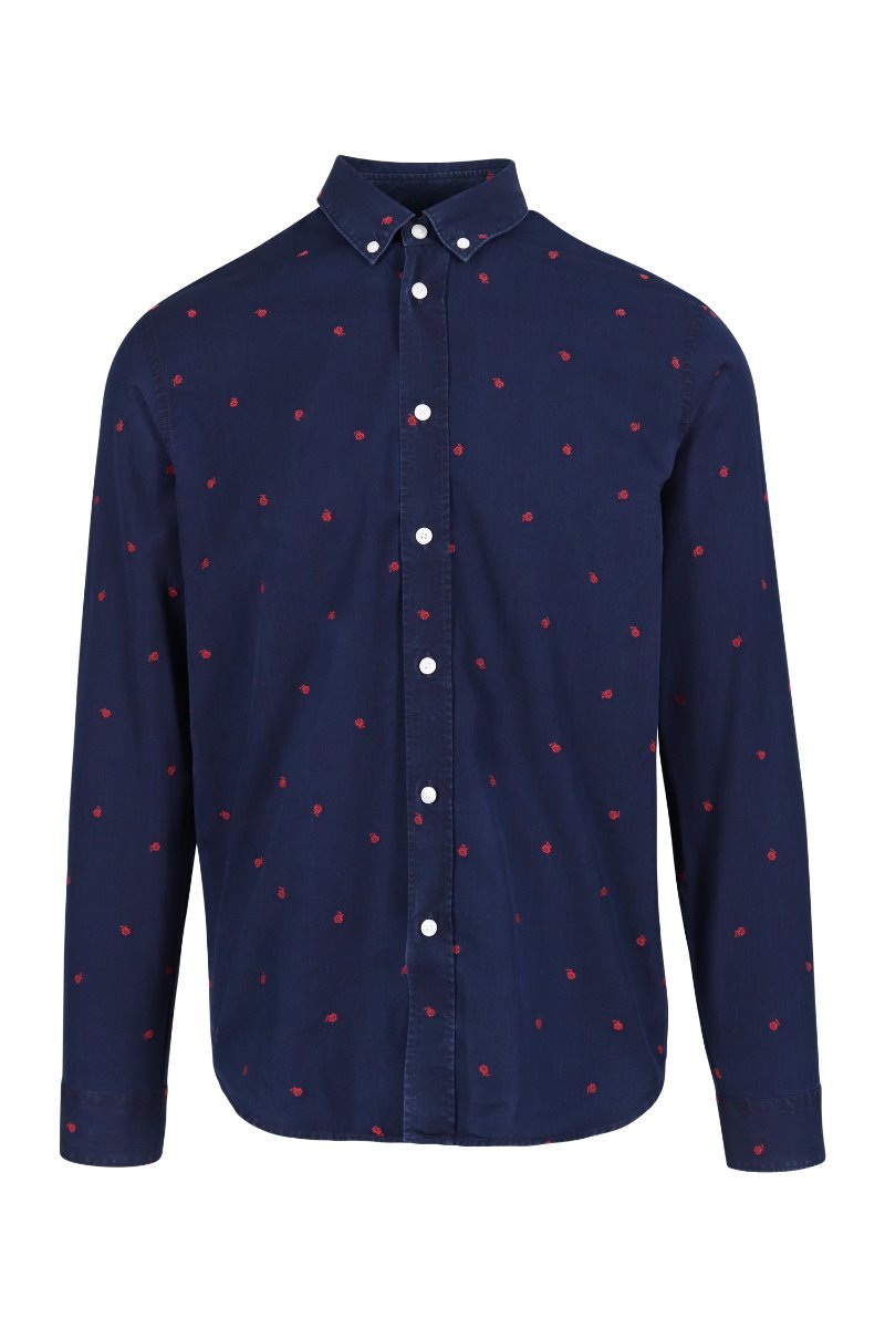 Roses Casual Shirt Men Fashion Kenzo Paris Cotton Long-Sleeve Top 