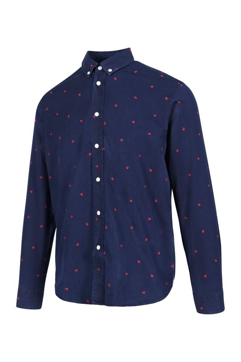 Roses Casual Shirt Men Fashion Kenzo Paris Cotton Long-Sleeve Top 