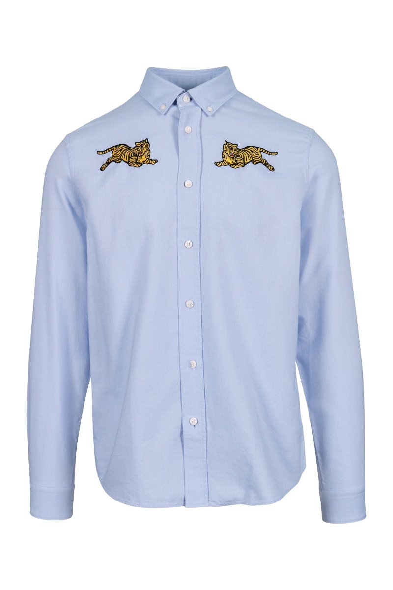 Jumping Tiger Casual Shirt Kenzo Embroidered Long Sleeve Fashion