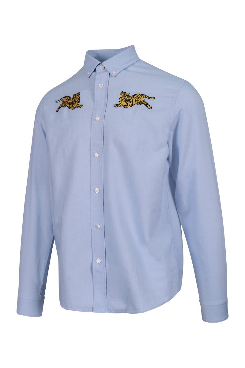 Jumping Tiger Casual Shirt Kenzo Embroidered Long Sleeve Fashion