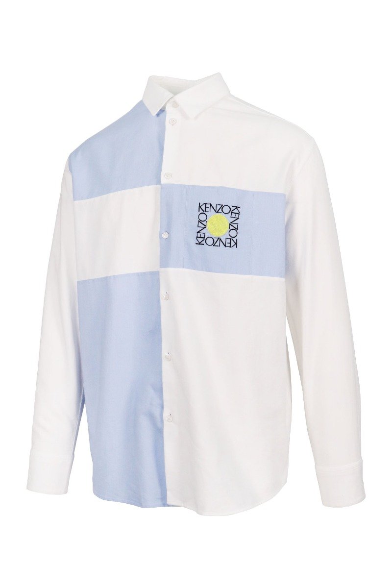 Square Logo Shirt Men Fashion Kenzo Paris Long Sleeve Casual Cotton Top