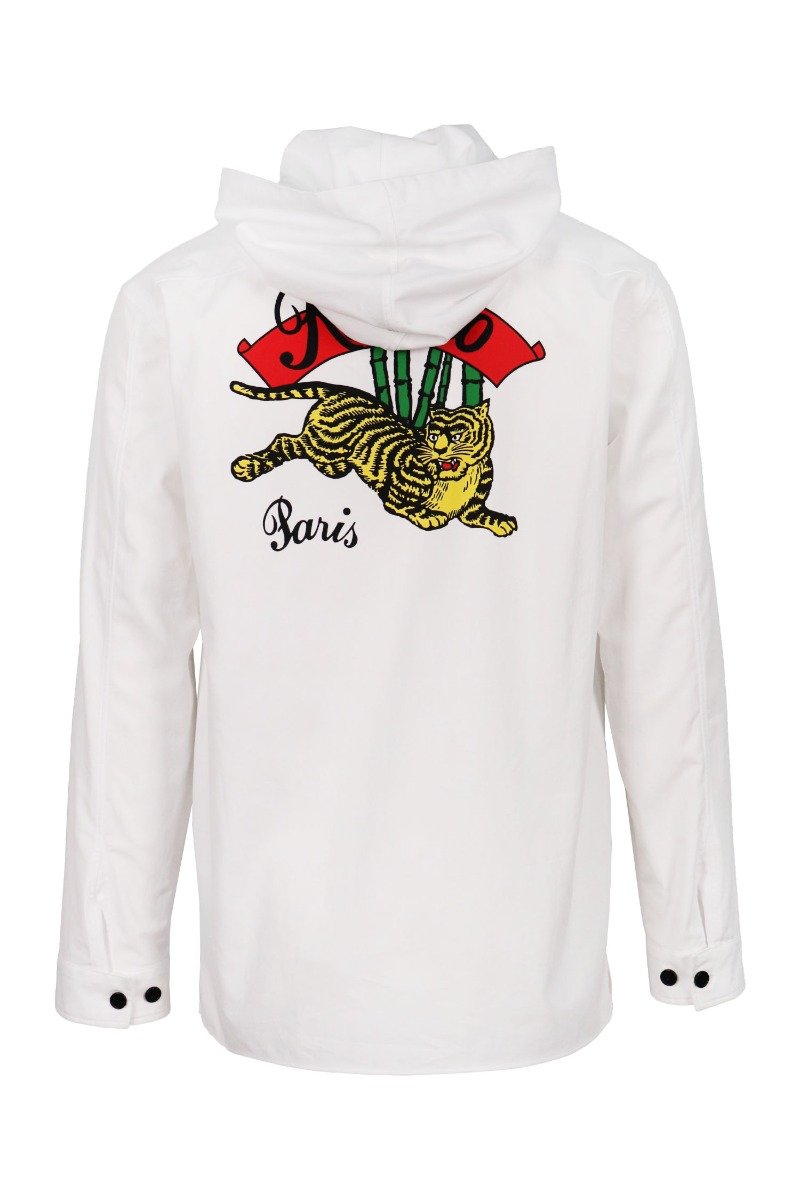 Bamboo Tiger Hooded Shirt Cotton Logo Kenzo Paris Stylish Fashion Hoodie White Basic Casual 