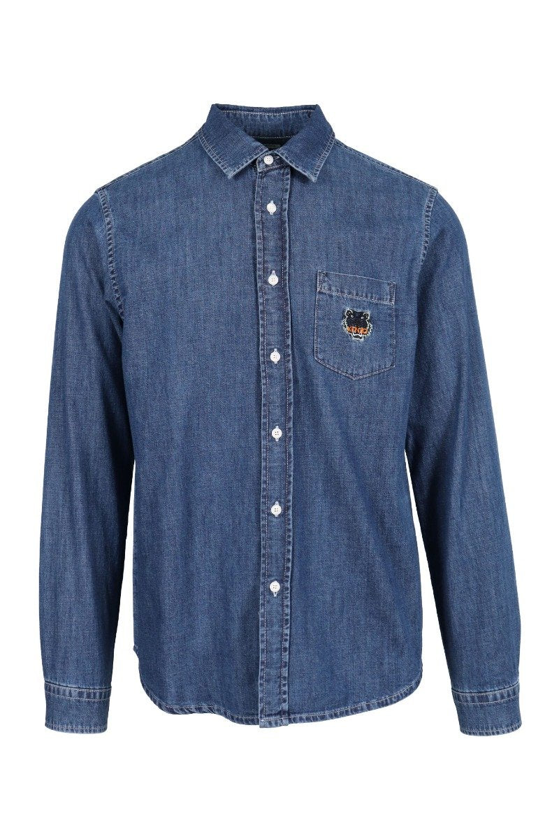 Tiger Denim Shirt Men Fashion Kenzo Paris Cotton Outwear Casual