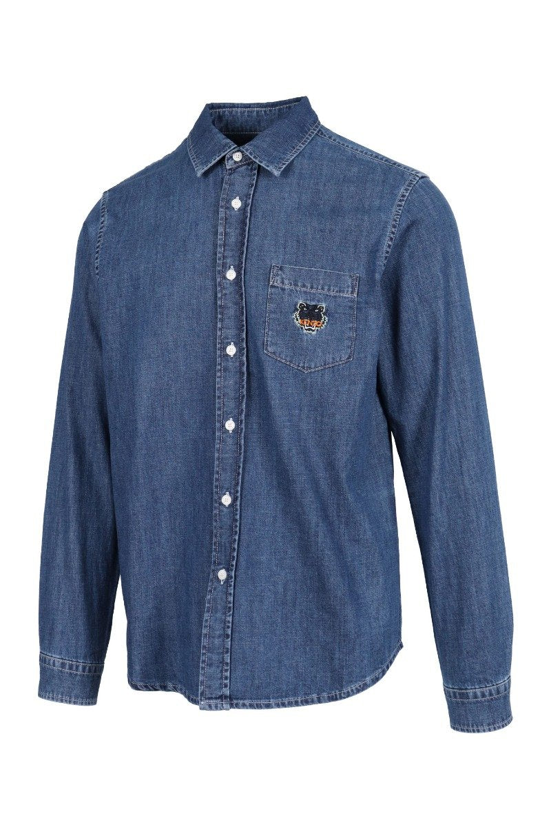 Tiger Denim Shirt Men Fashion Kenzo Paris Cotton Outwear Casual