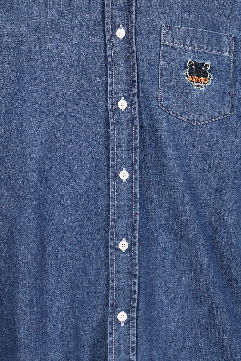 Tiger Denim Shirt Men Fashion Kenzo Paris Cotton Outwear Casual
