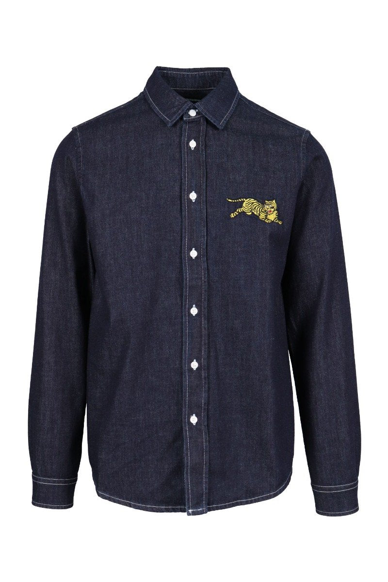 Jumping Tiger Denim Shirt Kenzo Embroidered Long Sleeve