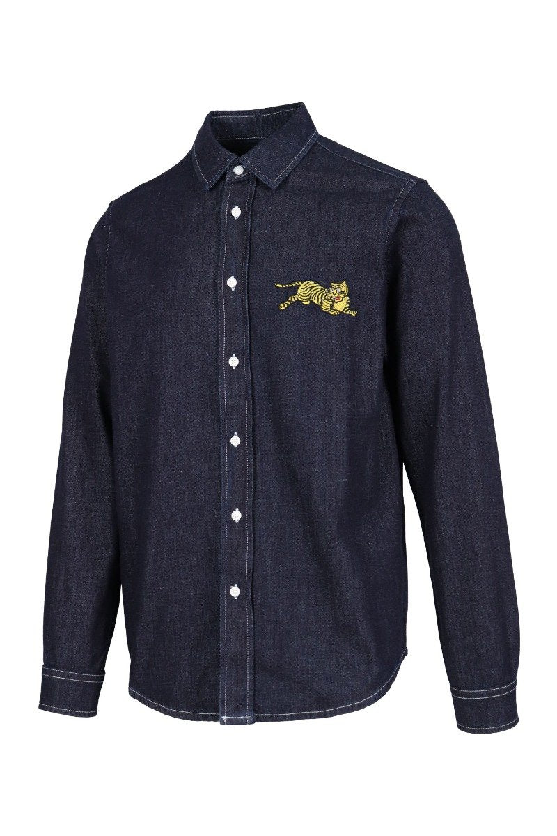 Jumping Tiger Denim Shirt Kenzo Embroidered Long Sleeve