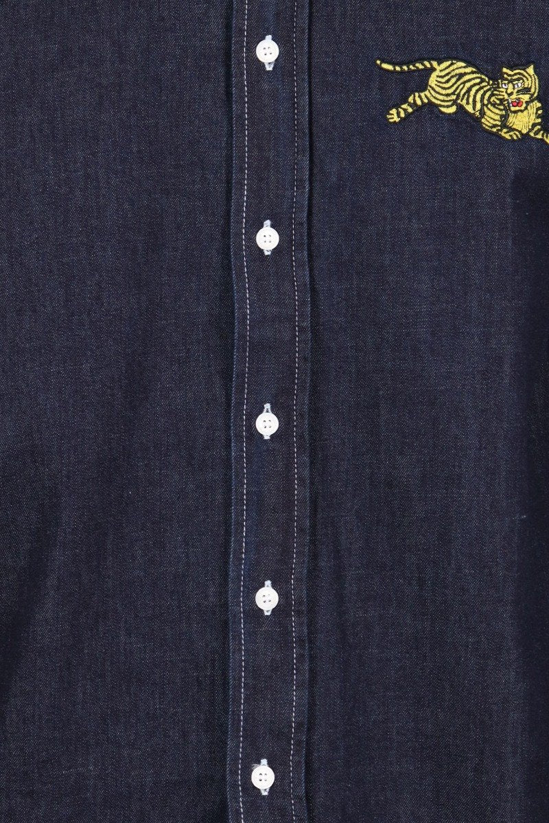Jumping Tiger Denim Shirt Kenzo Embroidered Long Sleeve