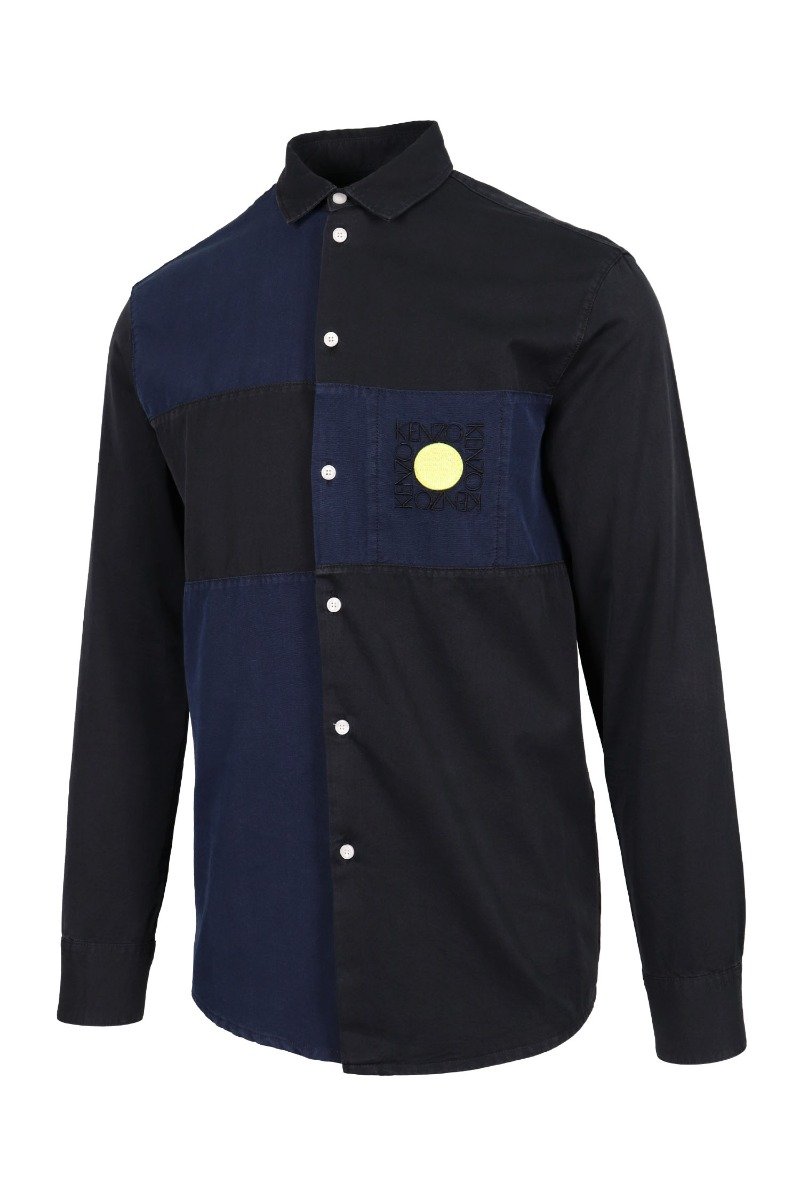 Square Logo Shirt Men Fashion Kenzo Paris Long Sleeve Casual Cotton Top