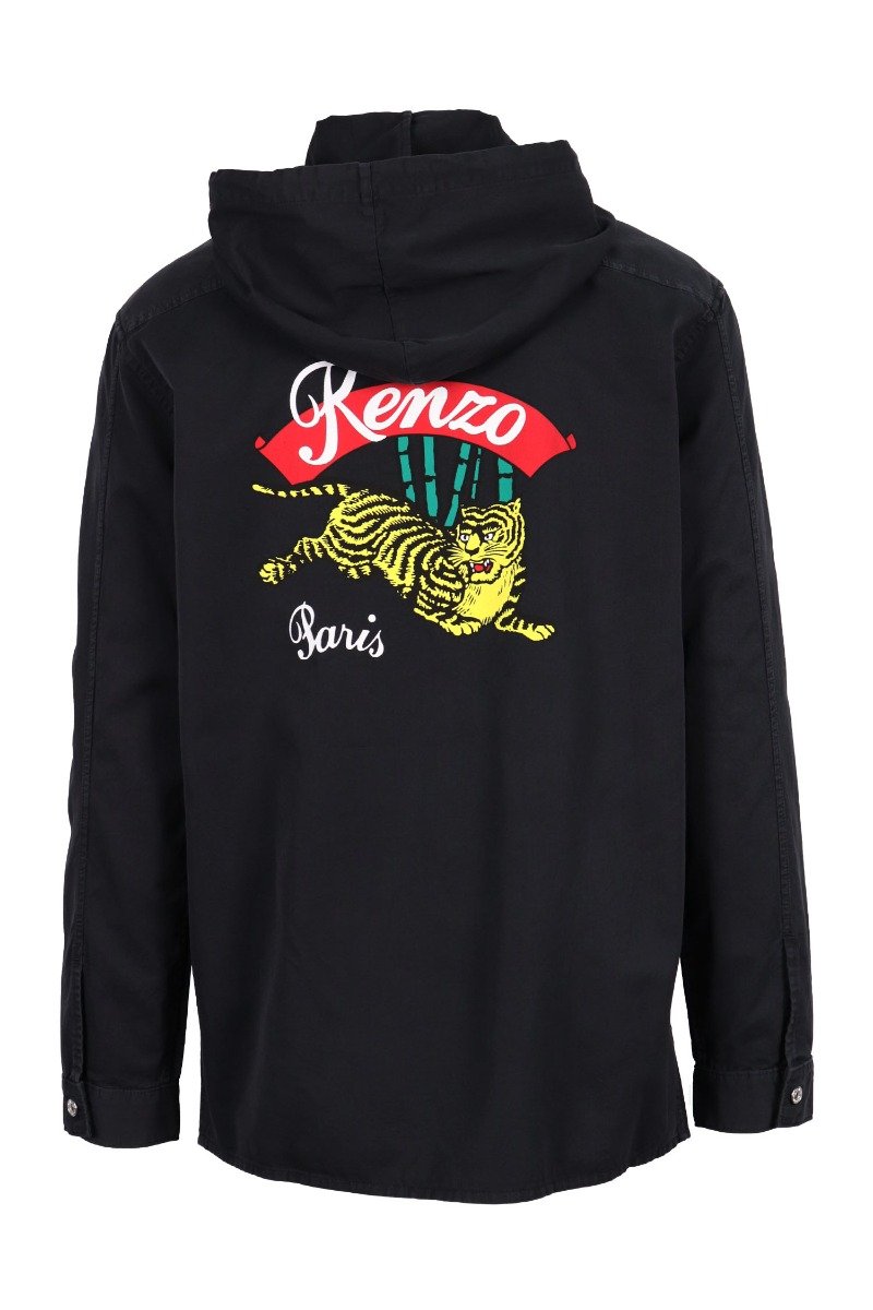 Bamboo Tiger Jacket Casual Basic Black Button Logo Pattern Kenzo Paris