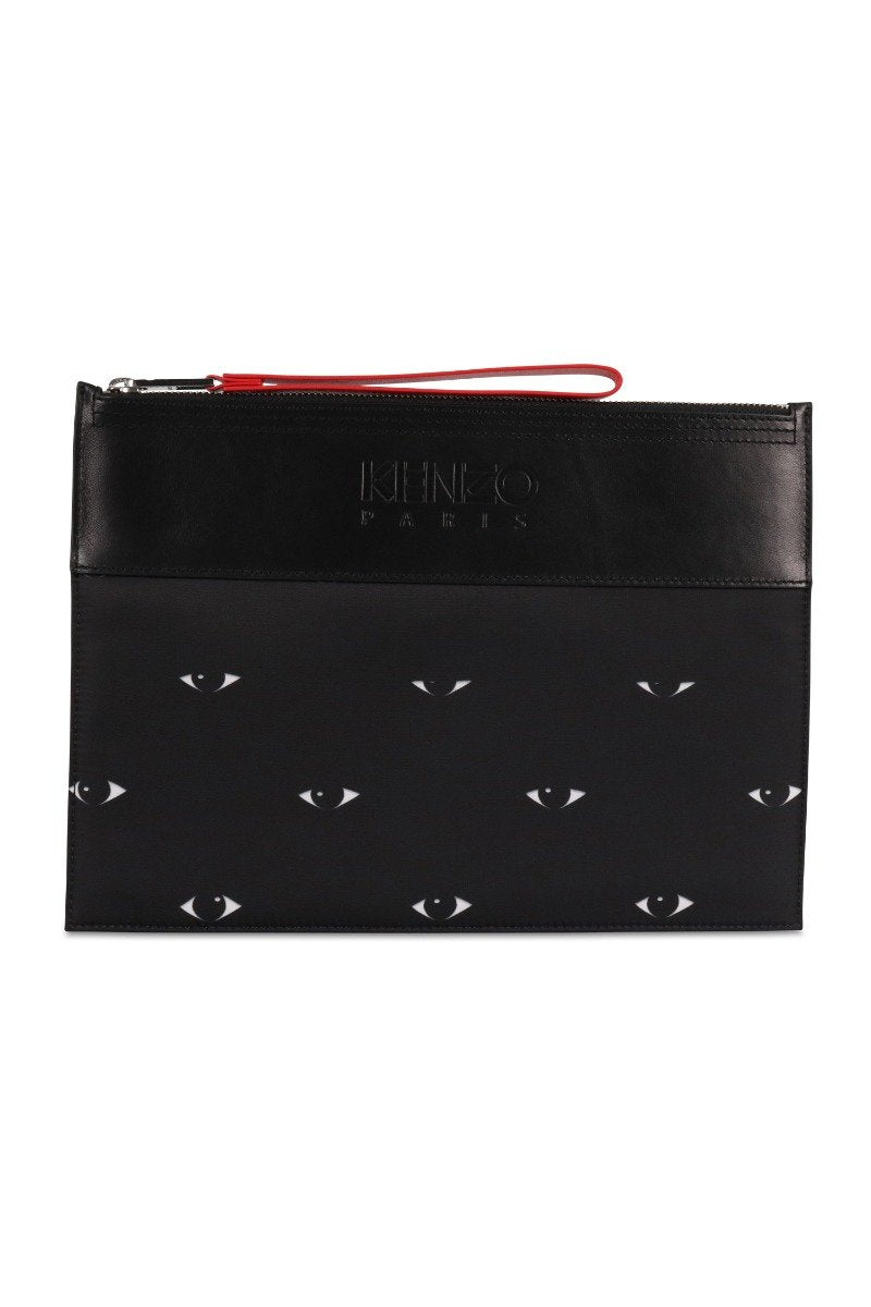 A4 Multi Eye Clutch Top Zip Fastening Kenzo Paris Wrist Strap Black Leather Designer Logo Casual Unisex Men Women Fashion