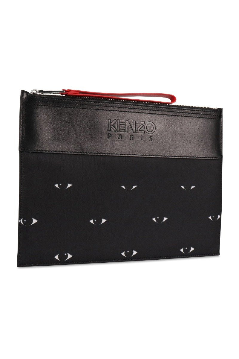 A4 Multi Eye Clutch Top Zip Fastening Kenzo Paris Wrist Strap Black Leather Designer Logo Casual Unisex Men Women Fashion