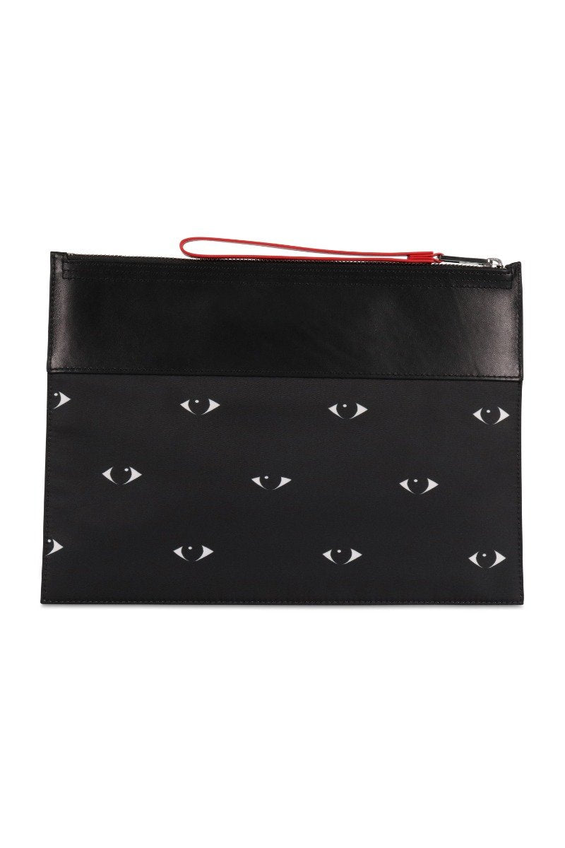 A4 Multi Eye Clutch Top Zip Fastening Kenzo Paris Wrist Strap Black Leather Designer Logo Casual Unisex Men Women Fashion