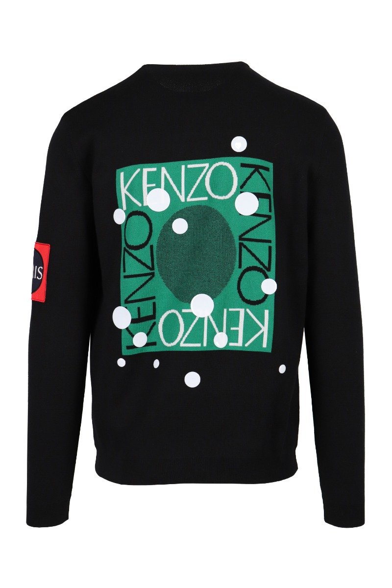 Kenzo Square Logo Sweater Men Fashion Long-Sleeve Cotton-Blend Casual Designer