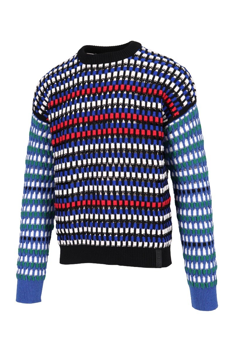 Multi-Colour Openwork Sweater Men Fashion Kenzo Paris Cotton-Blend Long-Sleeve Pattern Designer Oversized