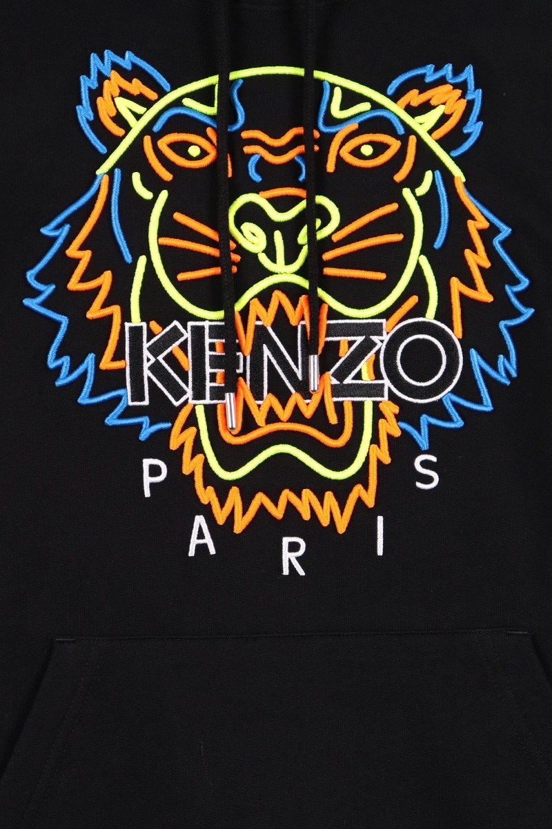 Neon Tiger Hoodie Men Fashion Kenzo Paris Cotton Long-Sleeve Hood Hipster