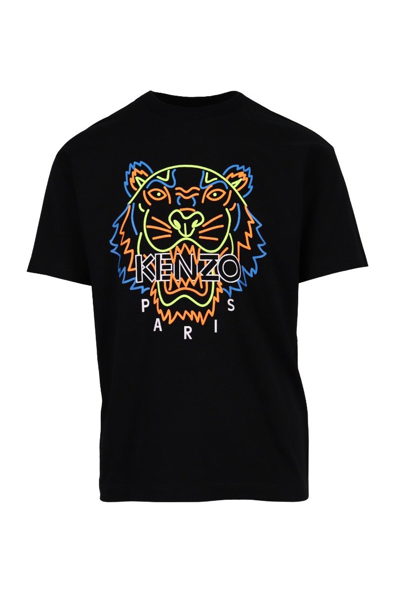 Neon Tiger T-Shirt Men Fashion Kenzo Paris Cotton Short Sleeve Casual Tee