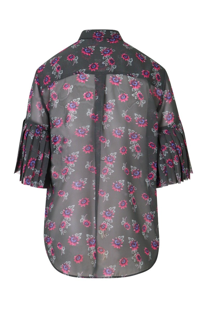 Passion Flower Shirt Women Fashion Kenzo Paris Polyester Ruffled-Sleeve Semi-Transparent Stylish Top