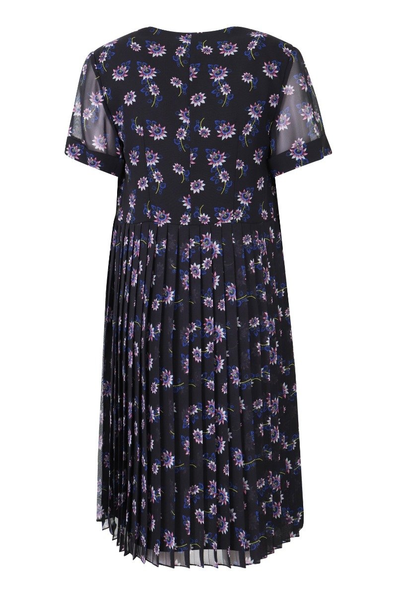 Passion Flower Dress Women Fashion Kenzo Paris Polyester Short-Sleeve Pleated Onepiece