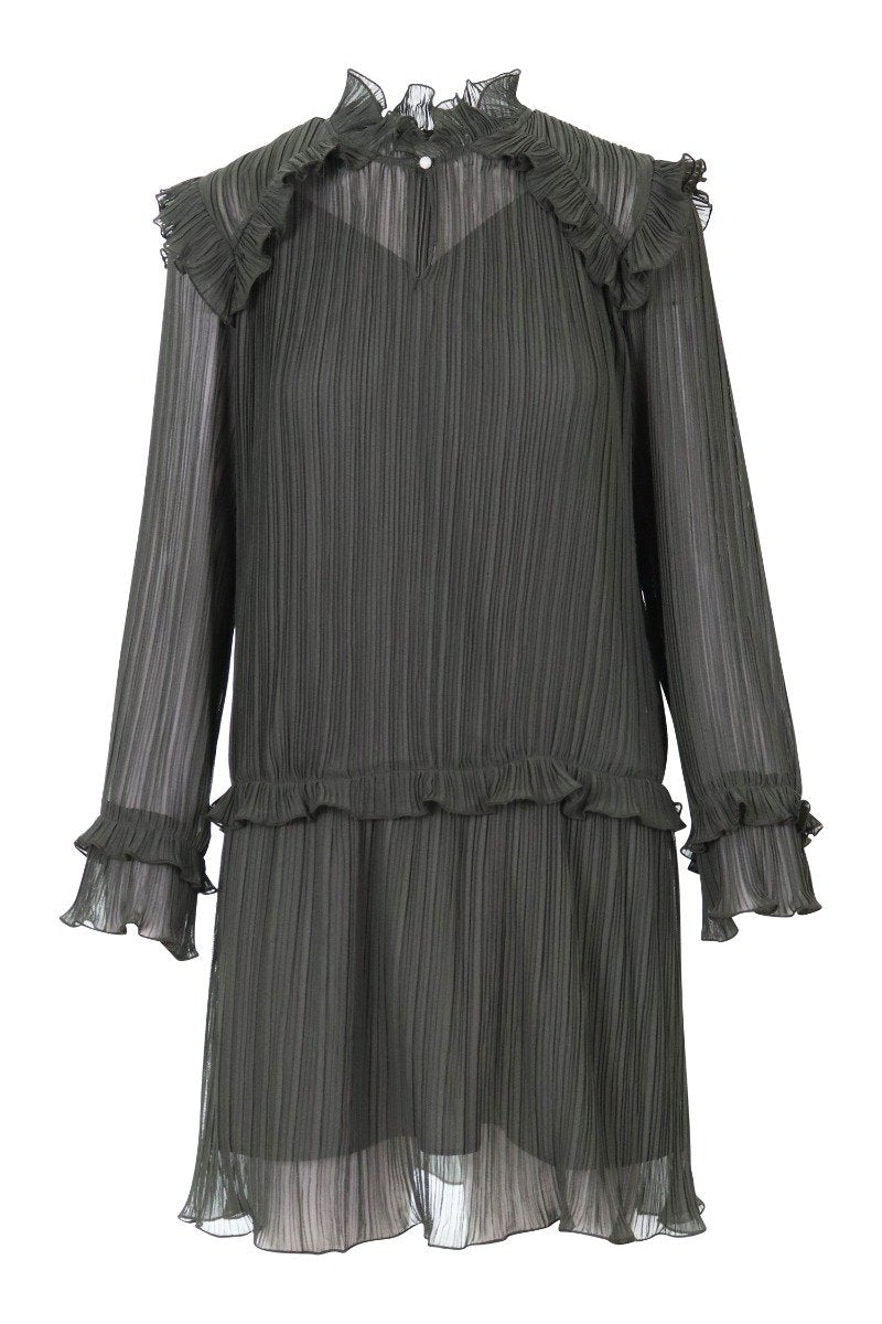 Pleated Dress Women Fashion Kenzo Paris Polyester Long-Sleeve Pleated Ruffle Design Stylish
