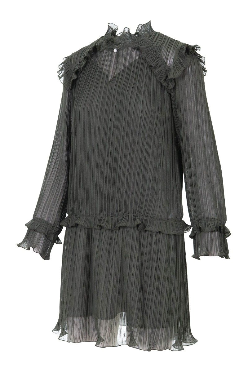 Pleated Dress Women Fashion Kenzo Paris Polyester Long-Sleeve Pleated Ruffle Design Stylish