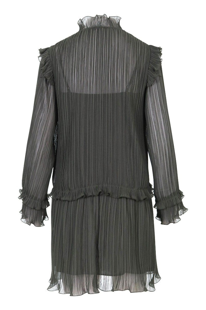 Pleated Dress Women Fashion Kenzo Paris Polyester Long-Sleeve Pleated Ruffle Design Stylish