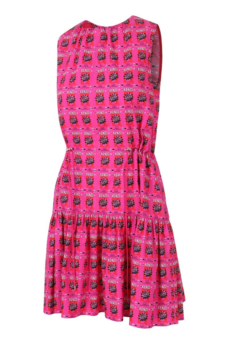Passion Flower Rice Bag Dress Women Fashion Kenzo Paris Cotton Sleeveless Pattern Stylish Designer Pleated