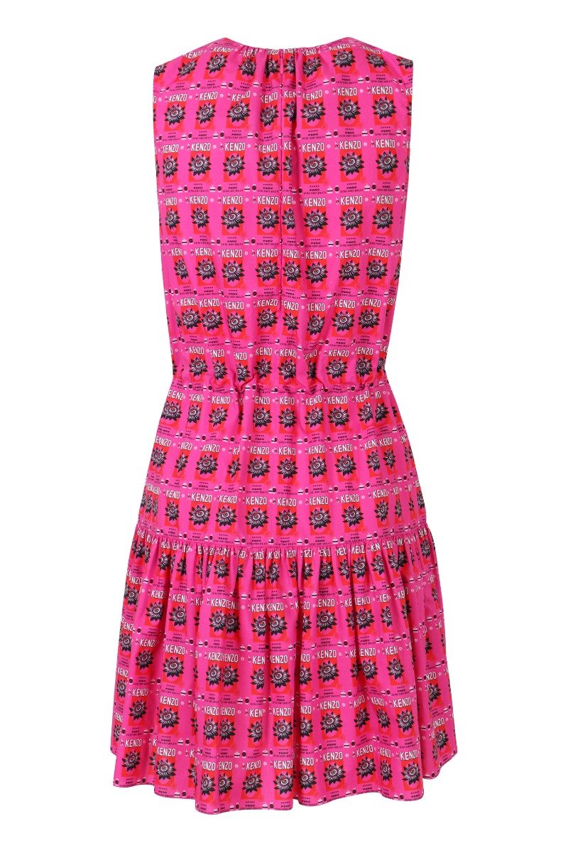 Passion Flower Rice Bag Dress Women Fashion Kenzo Paris Cotton Sleeveless Pattern Stylish Designer Pleated