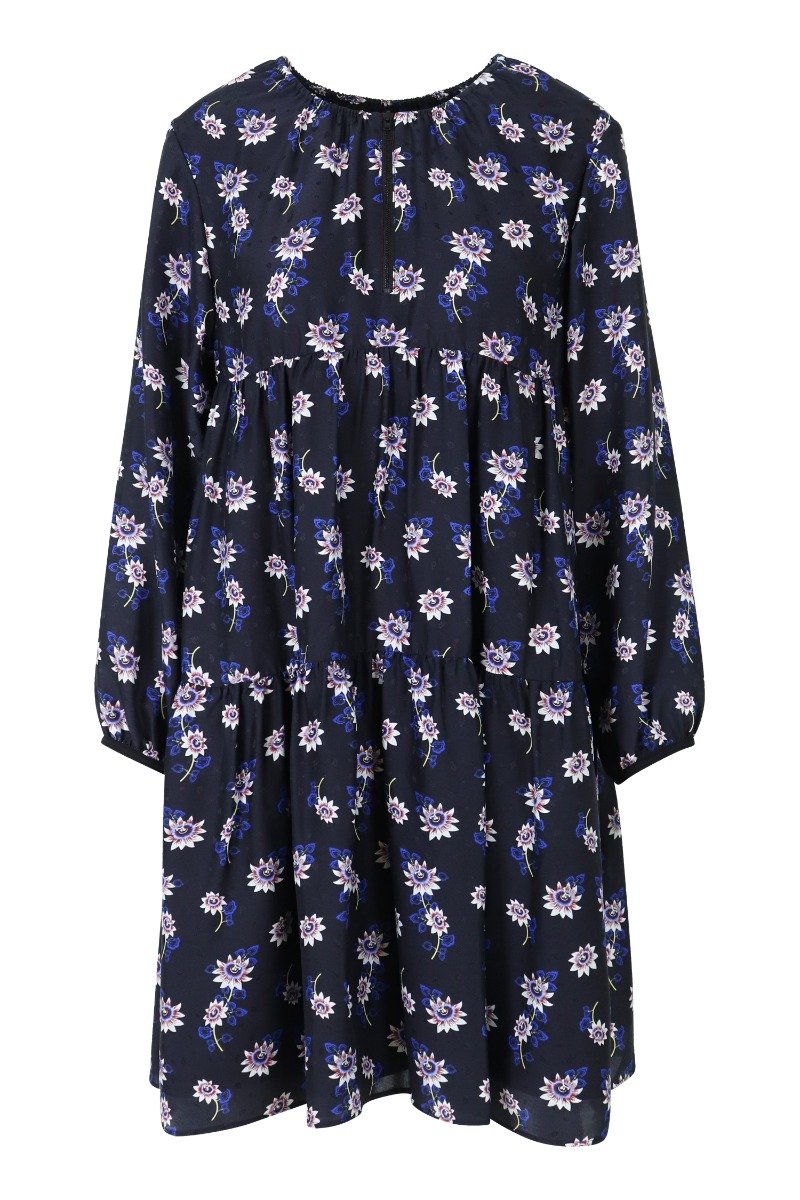 Passion Flower Silk Dress Women Fashion Kenzo Paris Long-Sleeve Onepiece Stylish 
