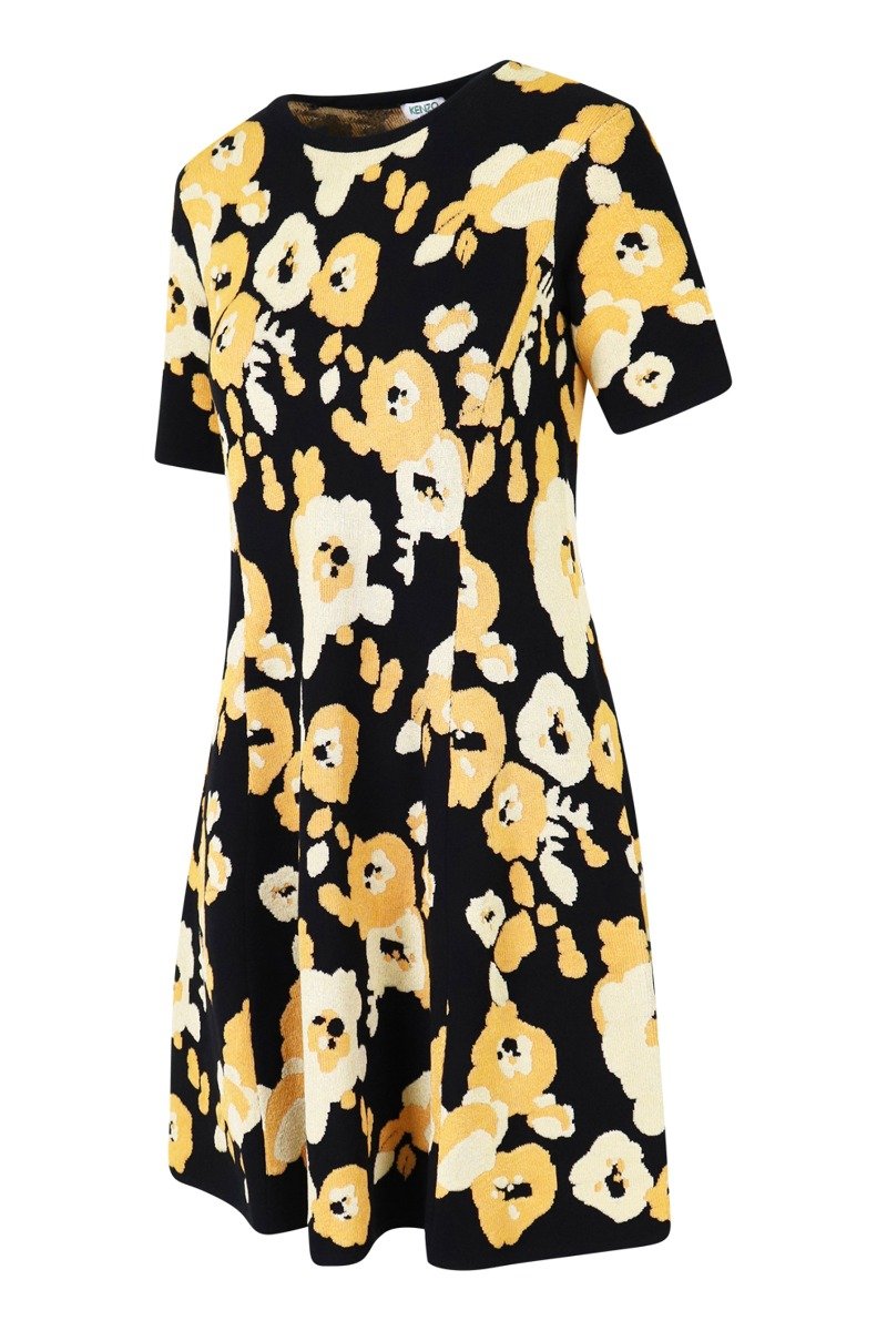 Peonie Knit Dress Women Fashion Kenzo Paris Viscose-Blend Fit and Flare Short Sleeve Onepiece