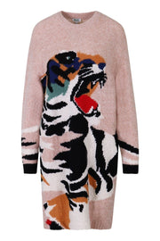 Tiger Head Sweater Dress Women Fashion Kenzo Paris Polyamide Blend Long Sleeve Casual Onepiece