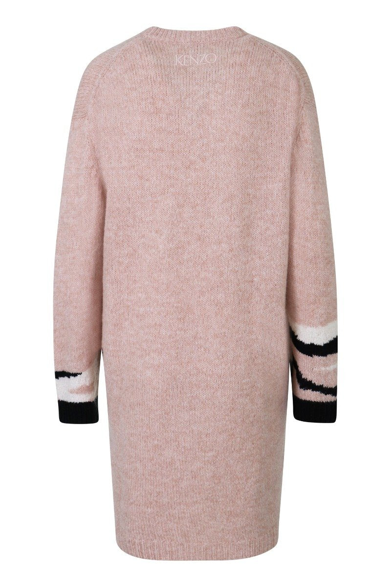Tiger Head Sweater Dress Women Fashion Kenzo Paris Polyamide Blend Long Sleeve Casual Onepiece