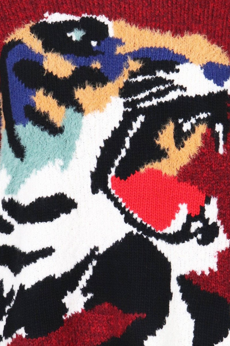 Tiger Head Sweater Women Fashion Kenzo Paris Polyamide Blend Long Sleeve Casual Stylish