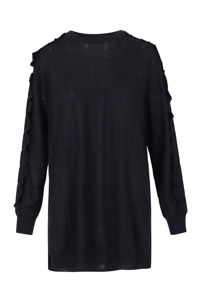 Longline Ruffle Trim Sweater Women Fashion Kenzo Paris Wool-Silk Blend Long Sleeve Ruffle
