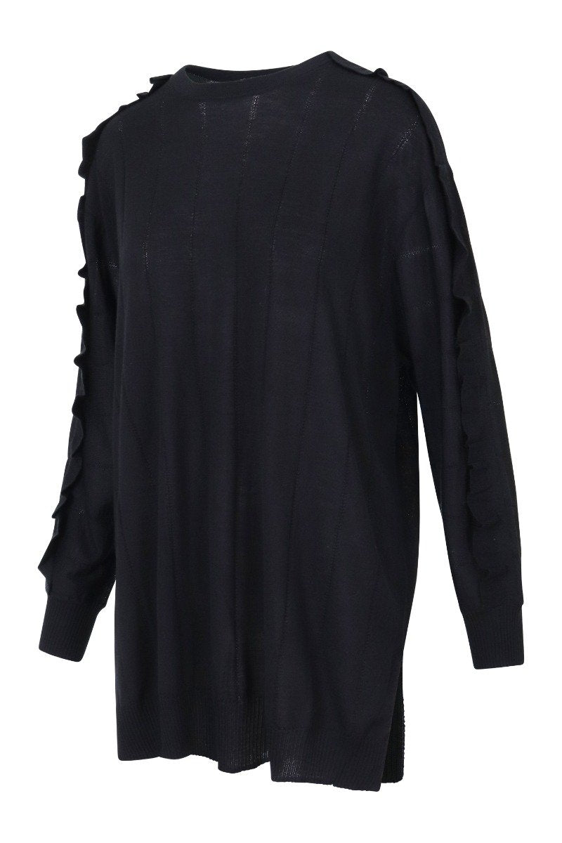 Longline Ruffle Trim Sweater Women Fashion Kenzo Paris Wool-Silk Blend Long Sleeve Ruffle