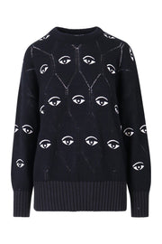 Multi Eye Sweater Women Fashion Kenzo Paris Wool-Blend Long-Sleeve Pattern Casual Comfort