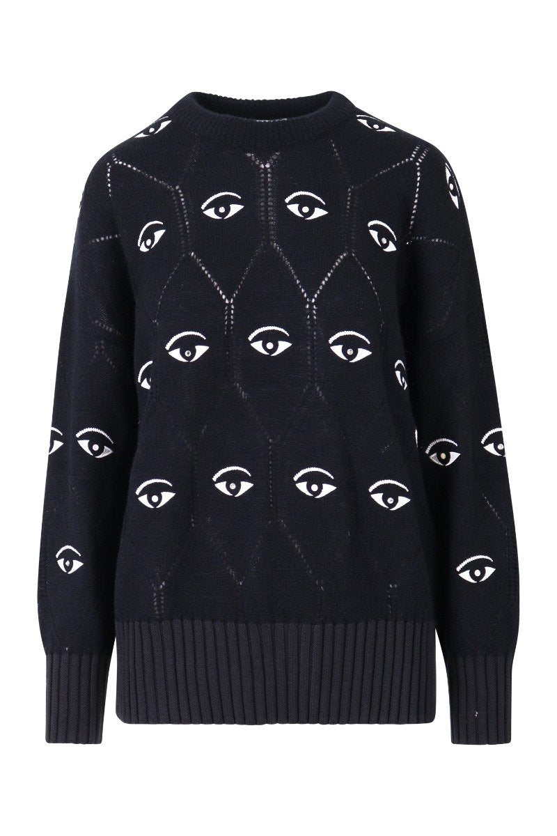 Multi Eye Sweater Women Fashion Kenzo Paris Wool-Blend Long-Sleeve Pattern Casual Comfort