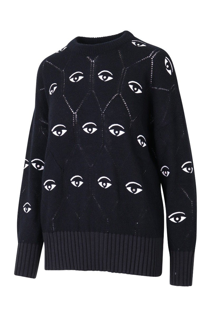 Multi Eye Sweater Women Fashion Kenzo Paris Wool-Blend Long-Sleeve Pattern Casual Comfort